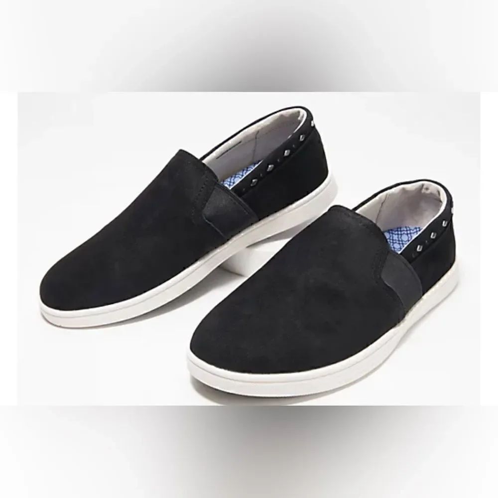 Spenco Black Orthotic Suede Water Repellent Slip-On Shoes-Santa Barbara size 6.5